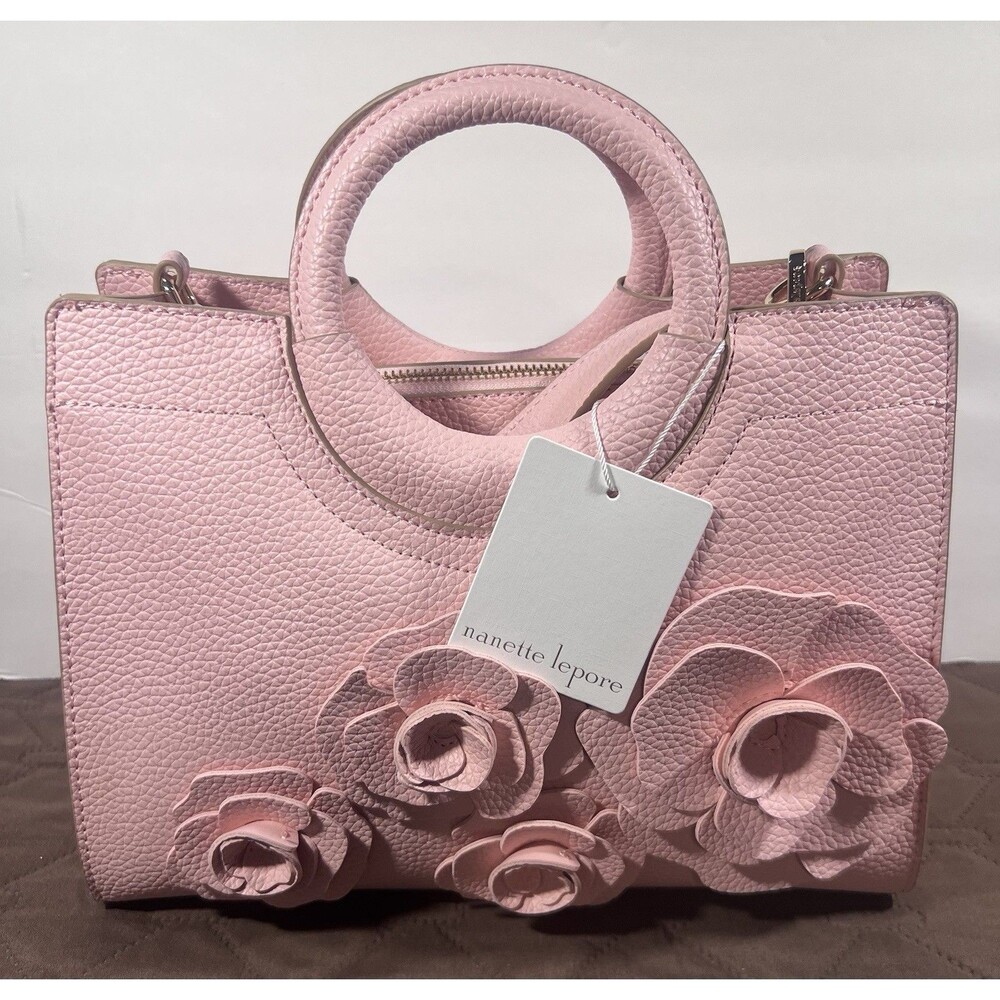 Nanette Lepore peachy pink 3D Floral Satchel Handbag Crossbody Purse - Picture 2 of 7